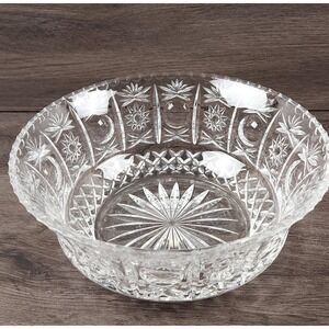 VTG American Brilliant Cut Glass Bowl Hobstar & Starburst 9" Heavy Lead Crystal